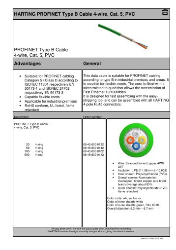 Harting Profinet Type C Cable 4 Wire, Cat 5, Pur Profinet RJ45 Network Connector Profinet Rj45 Connector Diagram 4 Wires